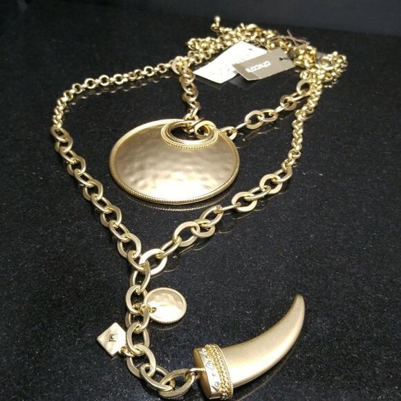 Chico's Two Pendant Necklace Set, Gold Tone Pendant, Faux Horn, NWT,  16 & 28 In - Picture 5 of 8